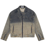 DIE STREETWEAR-JACKE AUS DISTRESSED-DENIM MIT REISSVERSCHLUSS