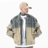 DIE STREETWEAR-JACKE AUS DISTRESSED-DENIM MIT REISSVERSCHLUSS